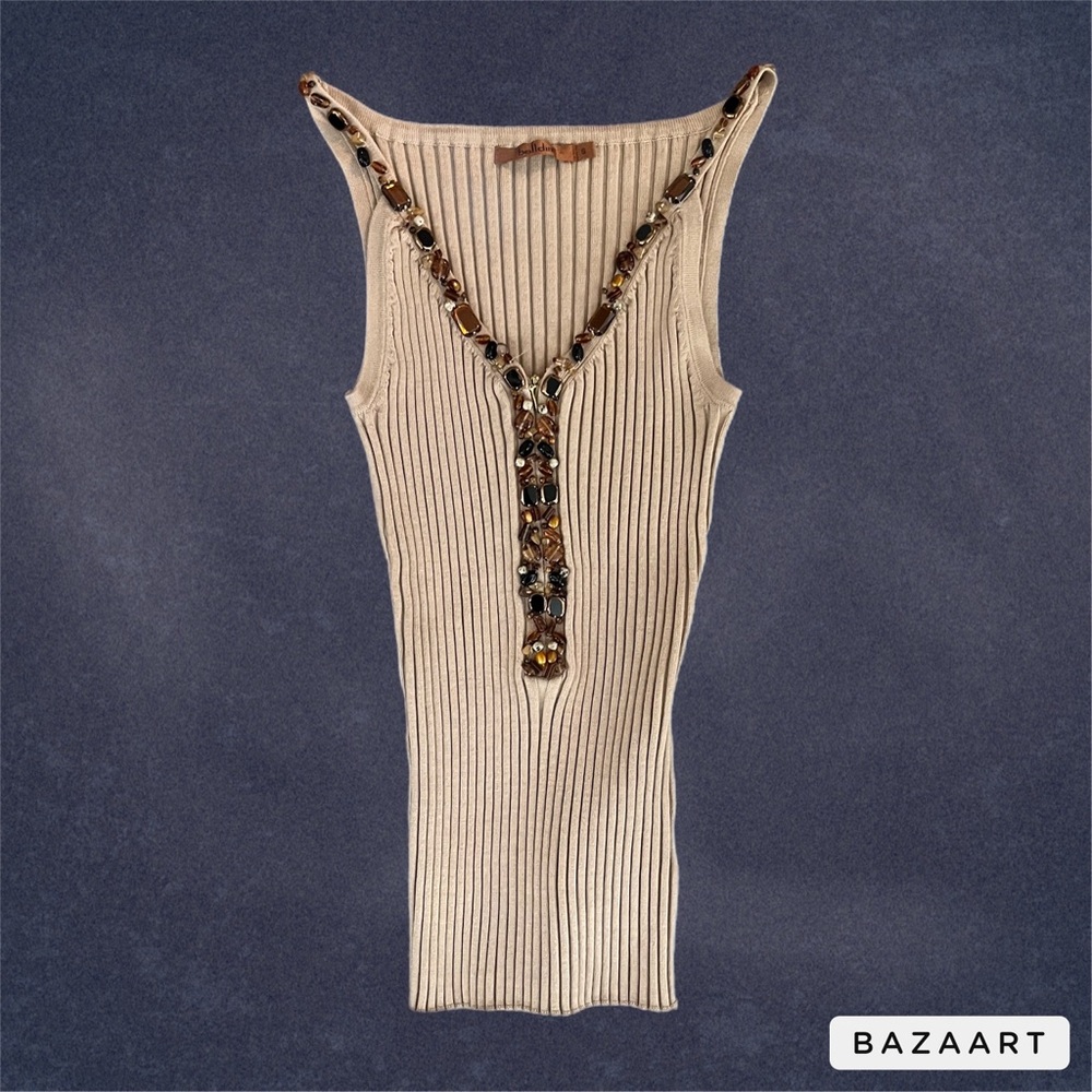 embellished beaded boho skinny tank top